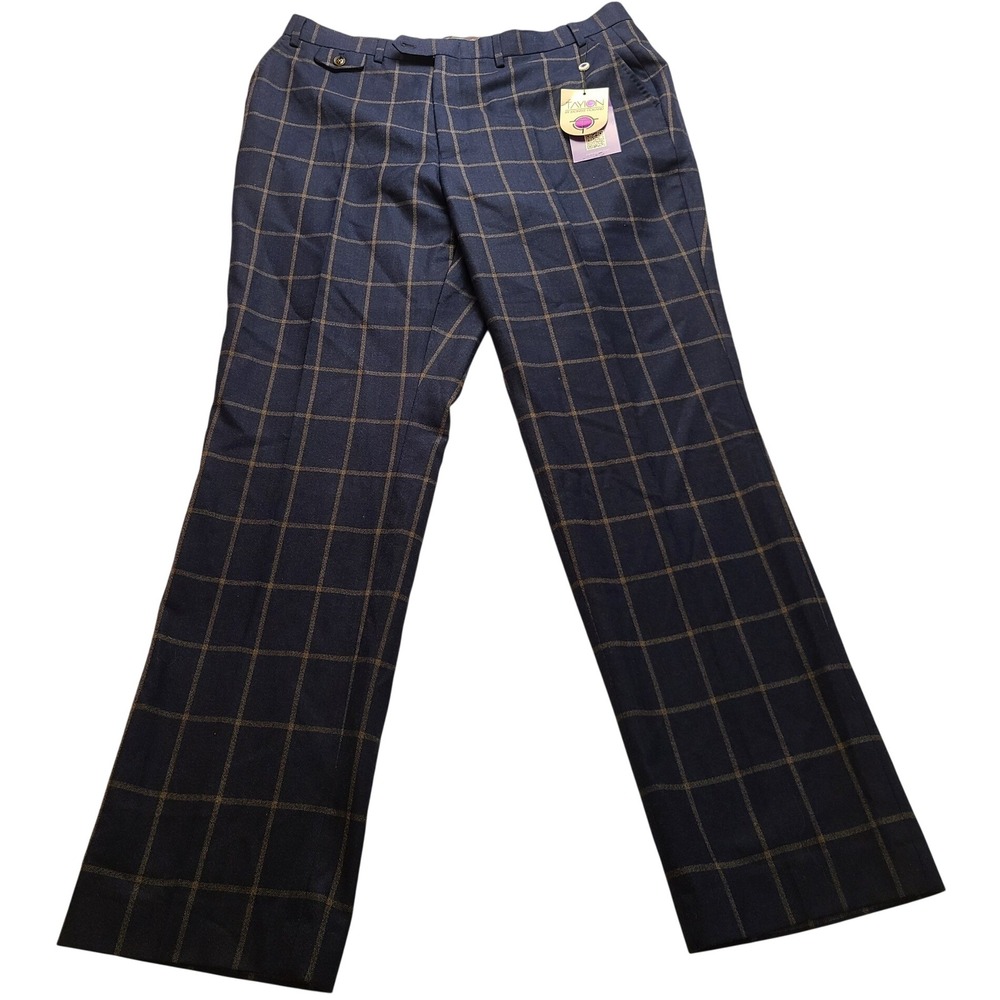 Tayion by Montee Holland Men's Navy Windowpane Check Wool Blend Dress Pants NWT